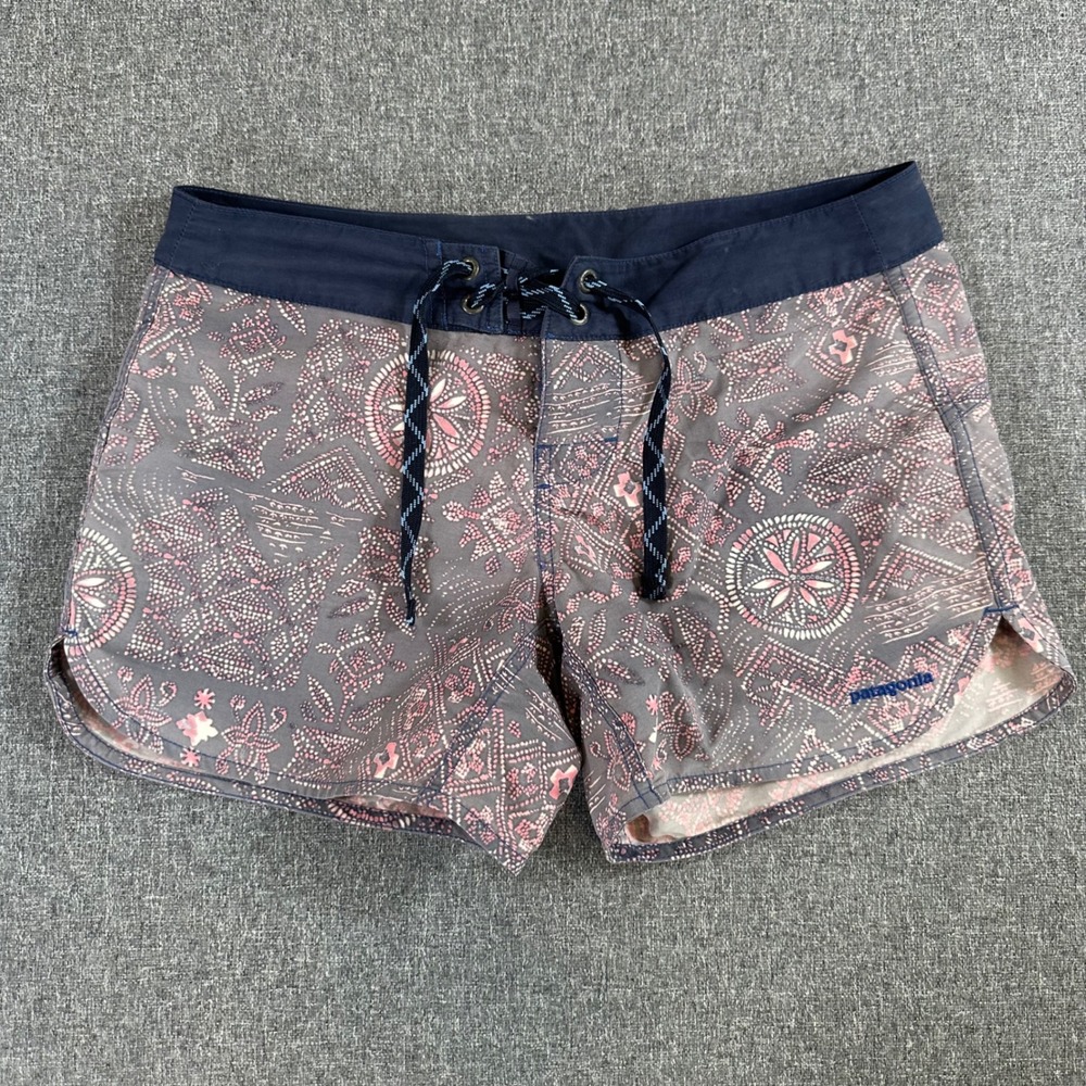 Patagonia Board Shorts Women 6 Barely Baggies Grey Pink Geometric Floral